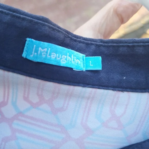 J. McLaughlin Signature Catalina Geometric Print Polo Collared Button Shirt Top - Picture 6 of 7